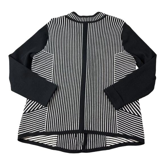 Chico's Natania Black/White Stripe asymmetrical Zip Up Cardigan Sweater size 12 - Picture 5 of 15